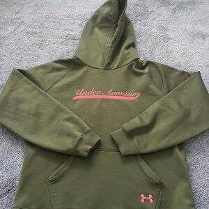 Under Armour Olive Green Hoodie with Pink Logo